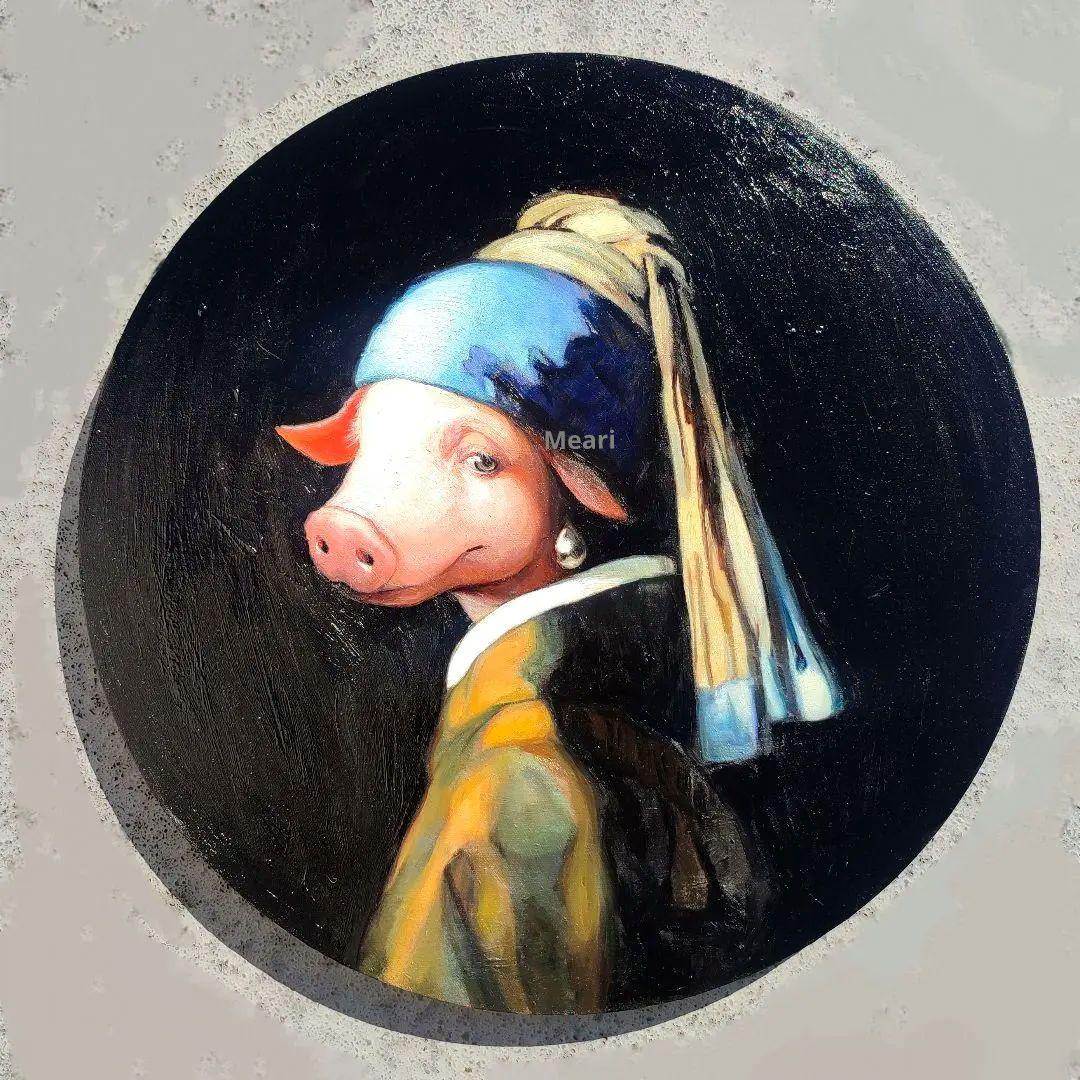 豚に真珠　原画　オリジナル　油絵　絵画　フェルメール