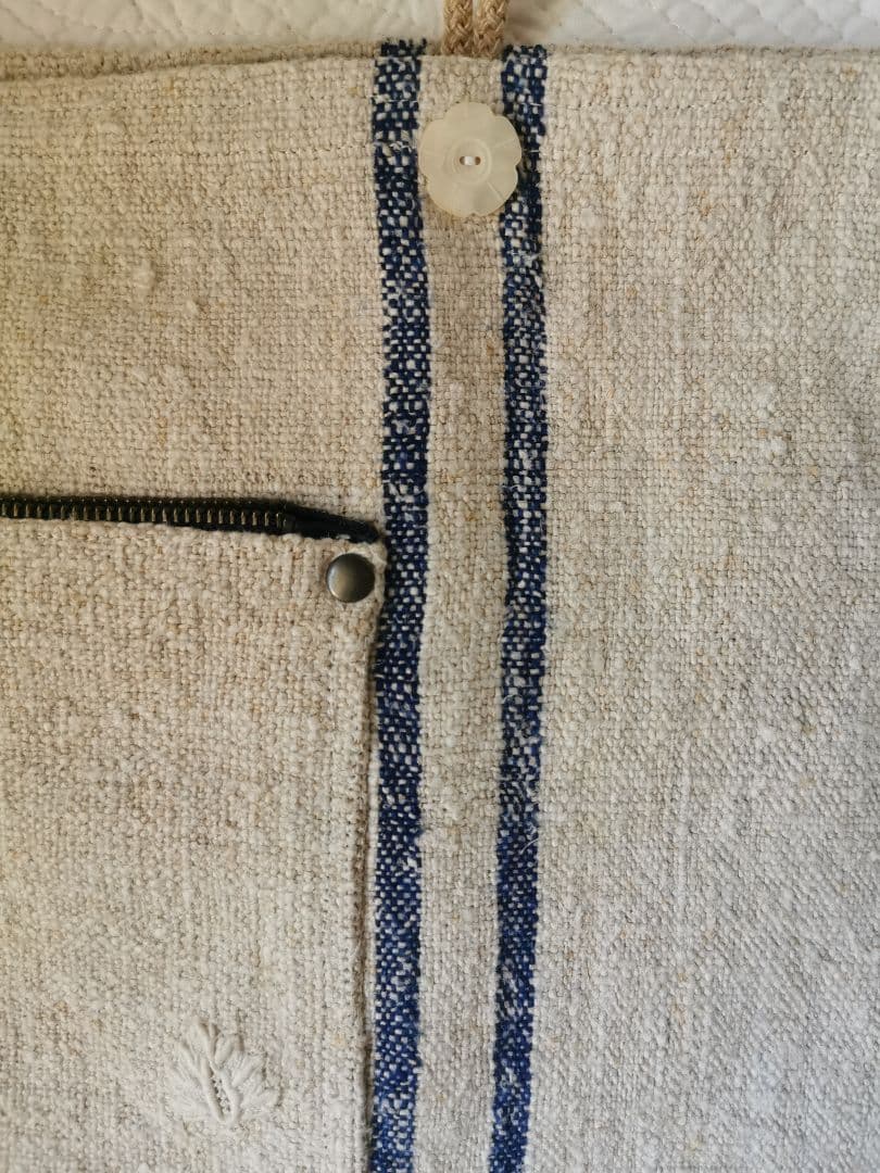 アンティーク アンティークホームスパンリネン＆フレンチファブリックトートバッグ