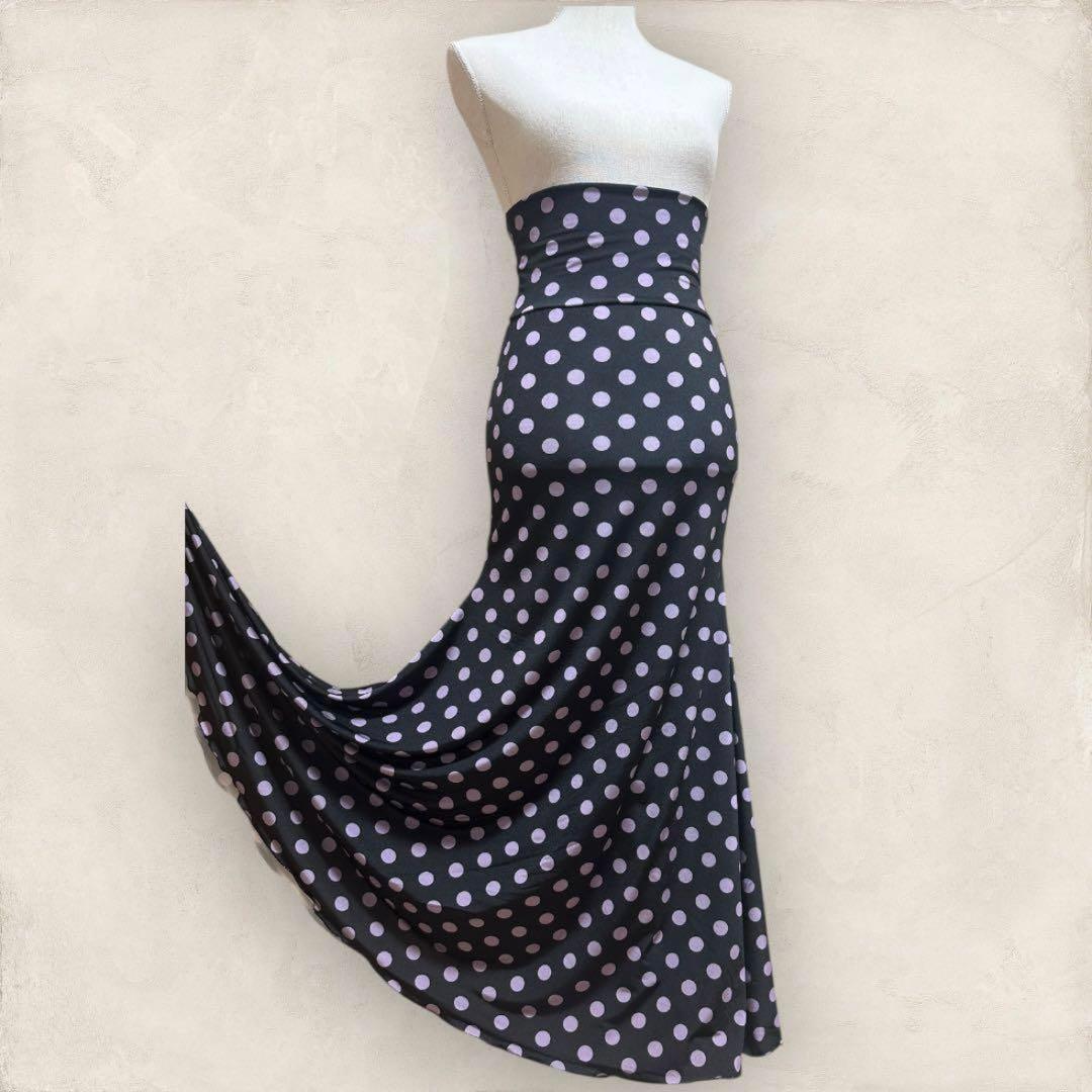 フラメンコファルダ　マーメイドライン　黒×薄紫水玉