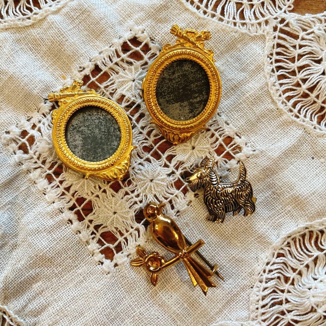 小さな鳥とワンコのブローチのセット