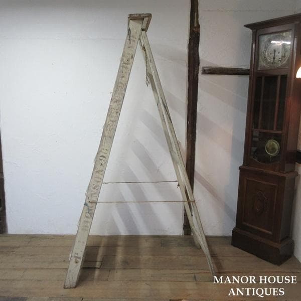イギリス アンティーク 家具 木製ラダー ステップ はしご ペイント 6119e