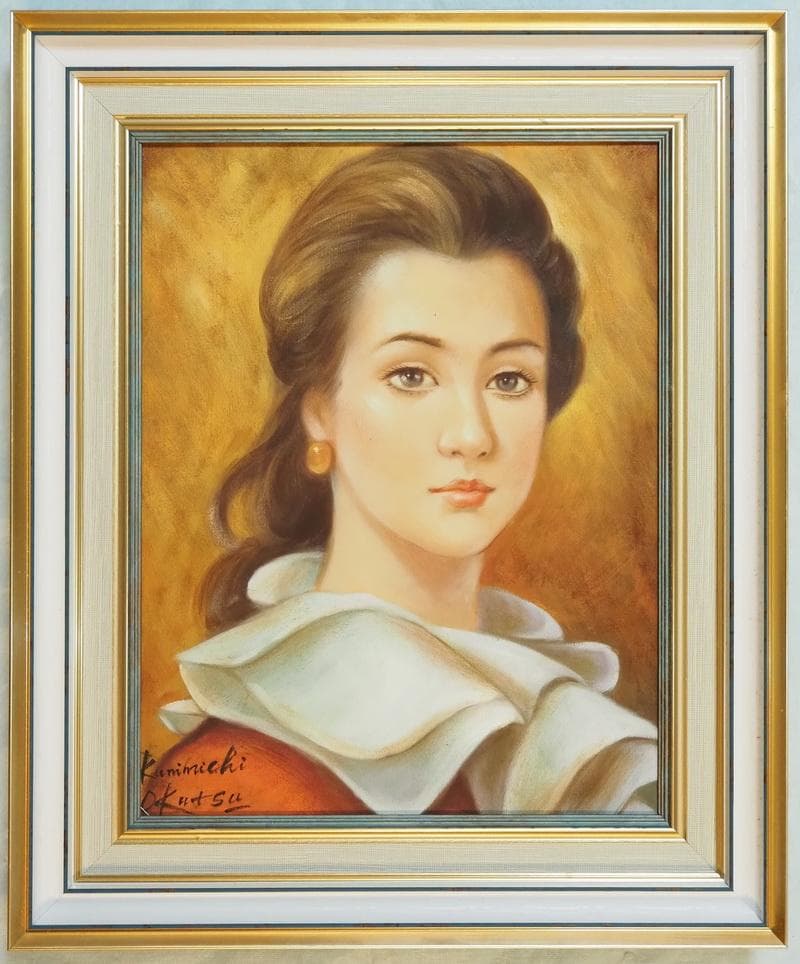 人物画　油絵　奥津国道　青春の美　F6　額付き　手描き　肉筆