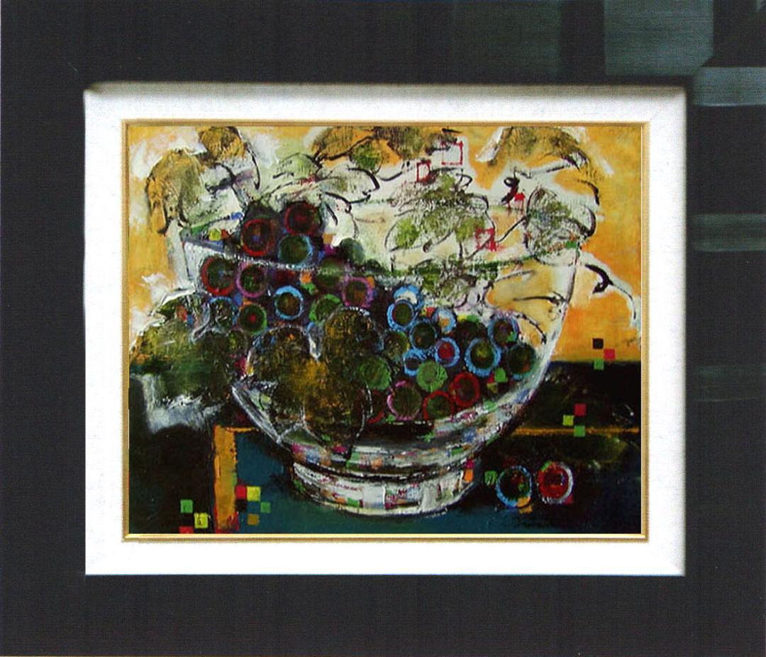 油絵 菅家令子 絵 絵画インテリア額付(黒) uF6-061203 静物 ぶどう