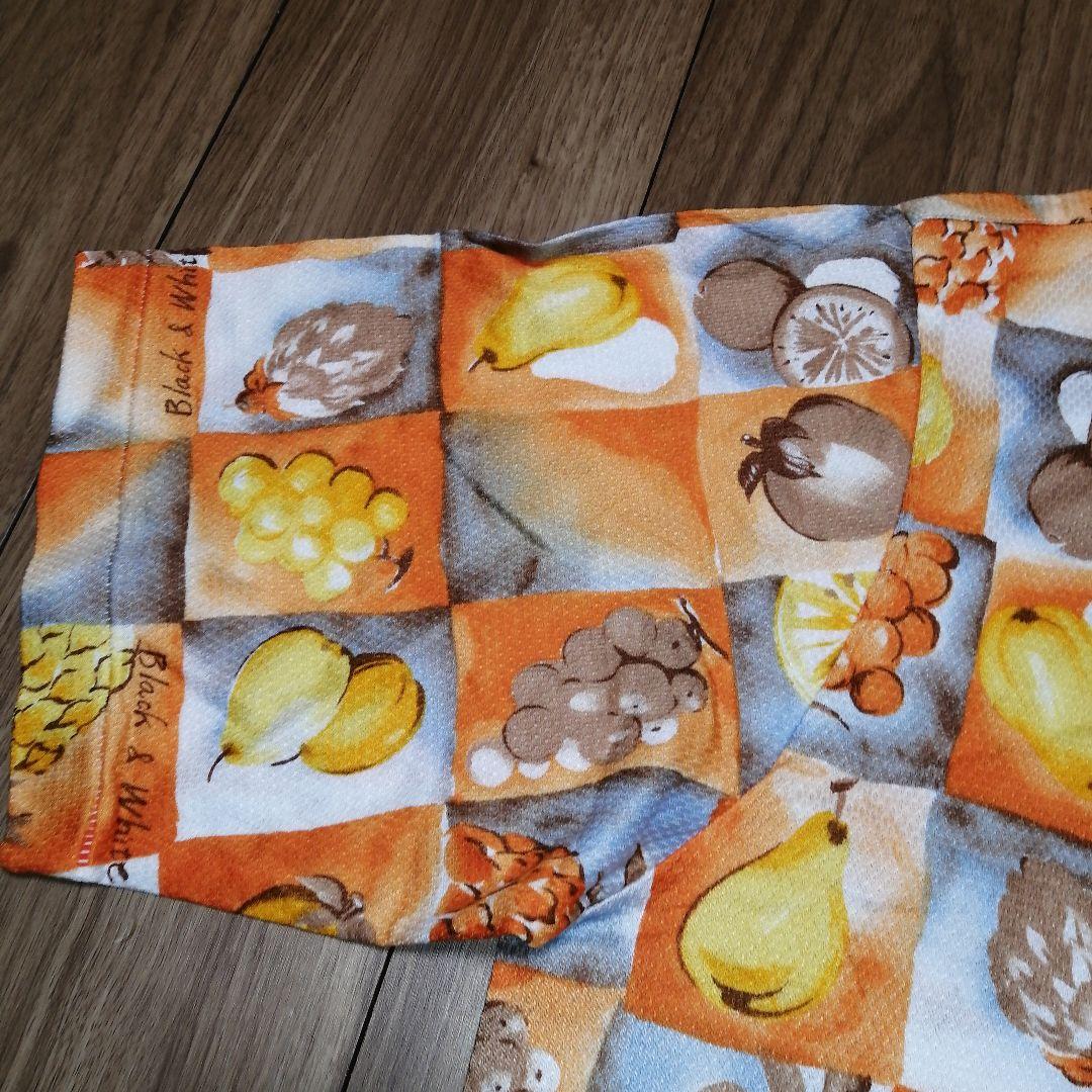 Black & White フルーツ柄ポロシャツ L