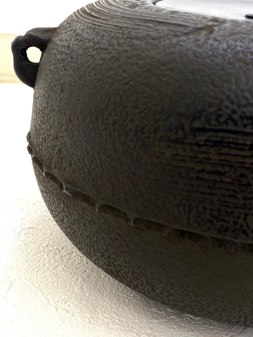 美品 茶道具 あじろ鉄 炉釜 焼抜炉用釜 置炉釜 姥口刷毛目釜