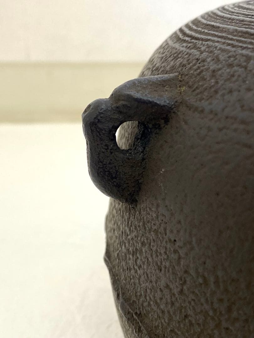 美品 茶道具 あじろ鉄 炉釜 焼抜炉用釜 置炉釜 姥口刷毛目釜