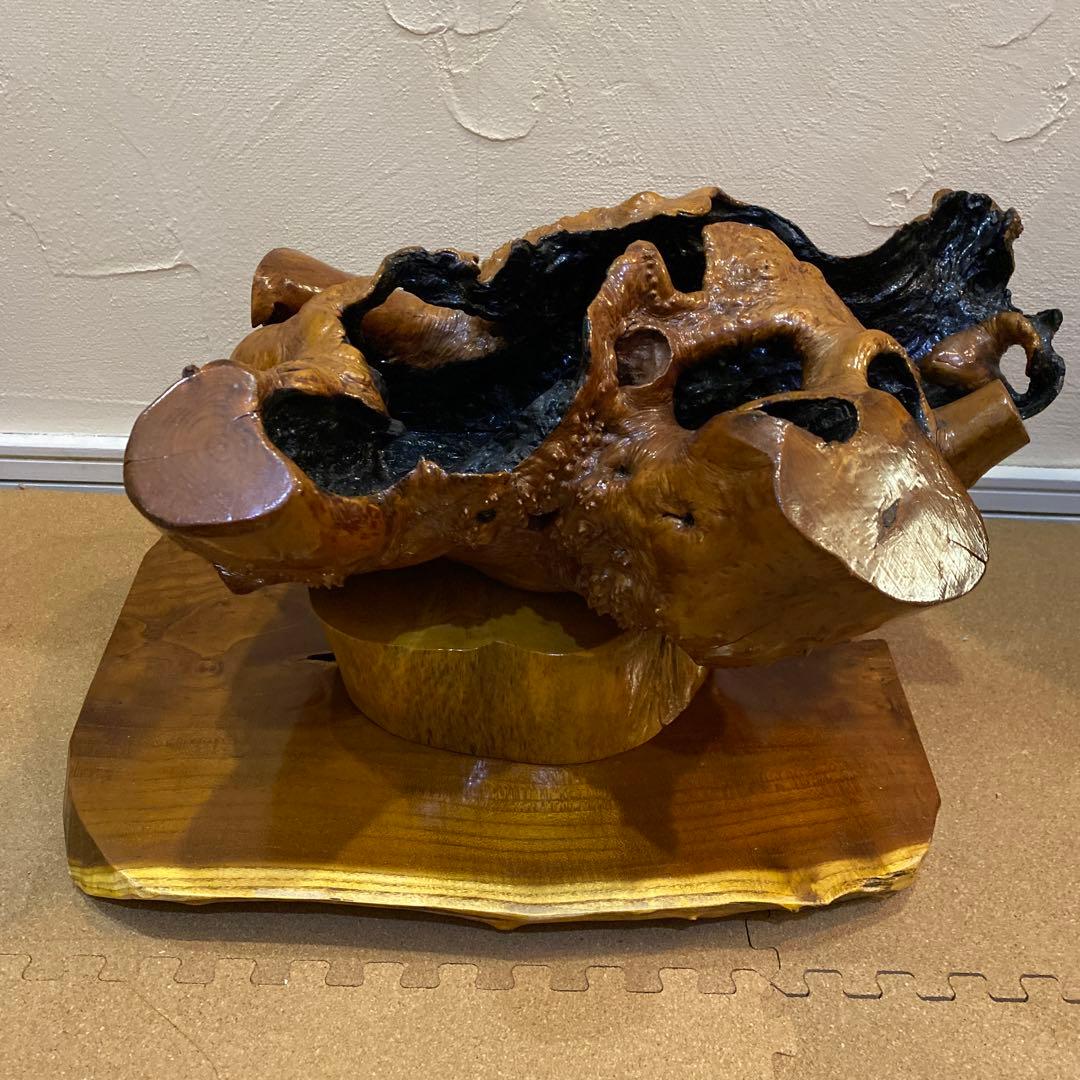 特上　桑の木の置物と置物台　木工　工芸品　ハンドメイド