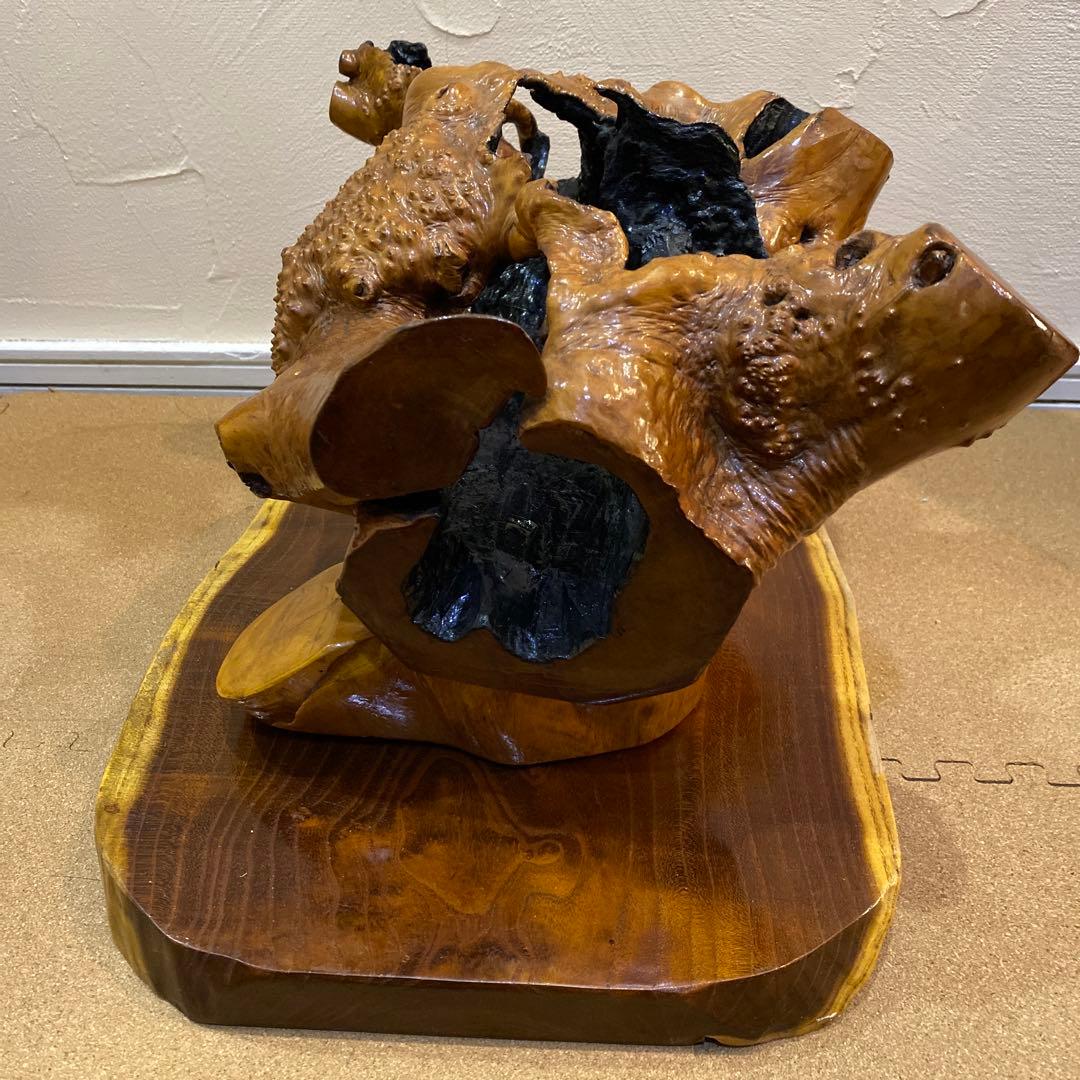 特上　桑の木の置物と置物台　木工　工芸品　ハンドメイド