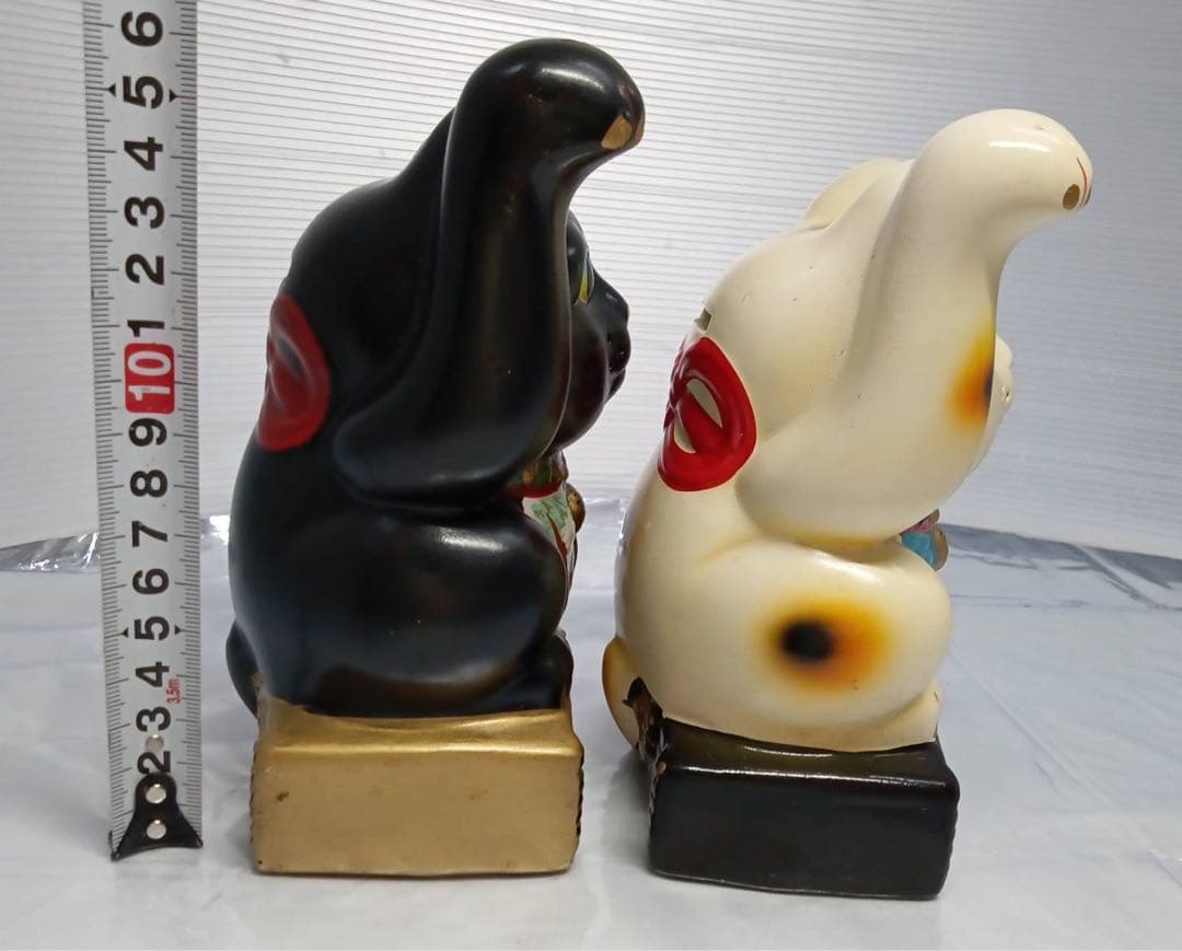 招き猫 縁起物 置物 貯金箱 億万両 黒猫 白猫 アンティーク 昭和 レトロ