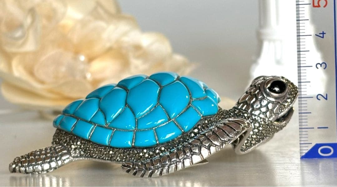 トルコ石カメの置物 シルバー製