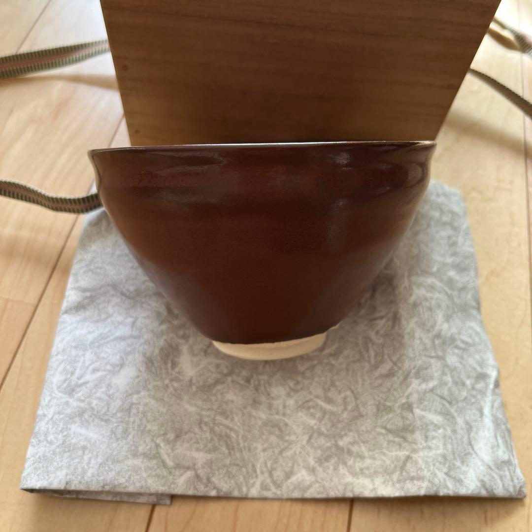 人間国宝　清水卯一作　柿天目　茶碗