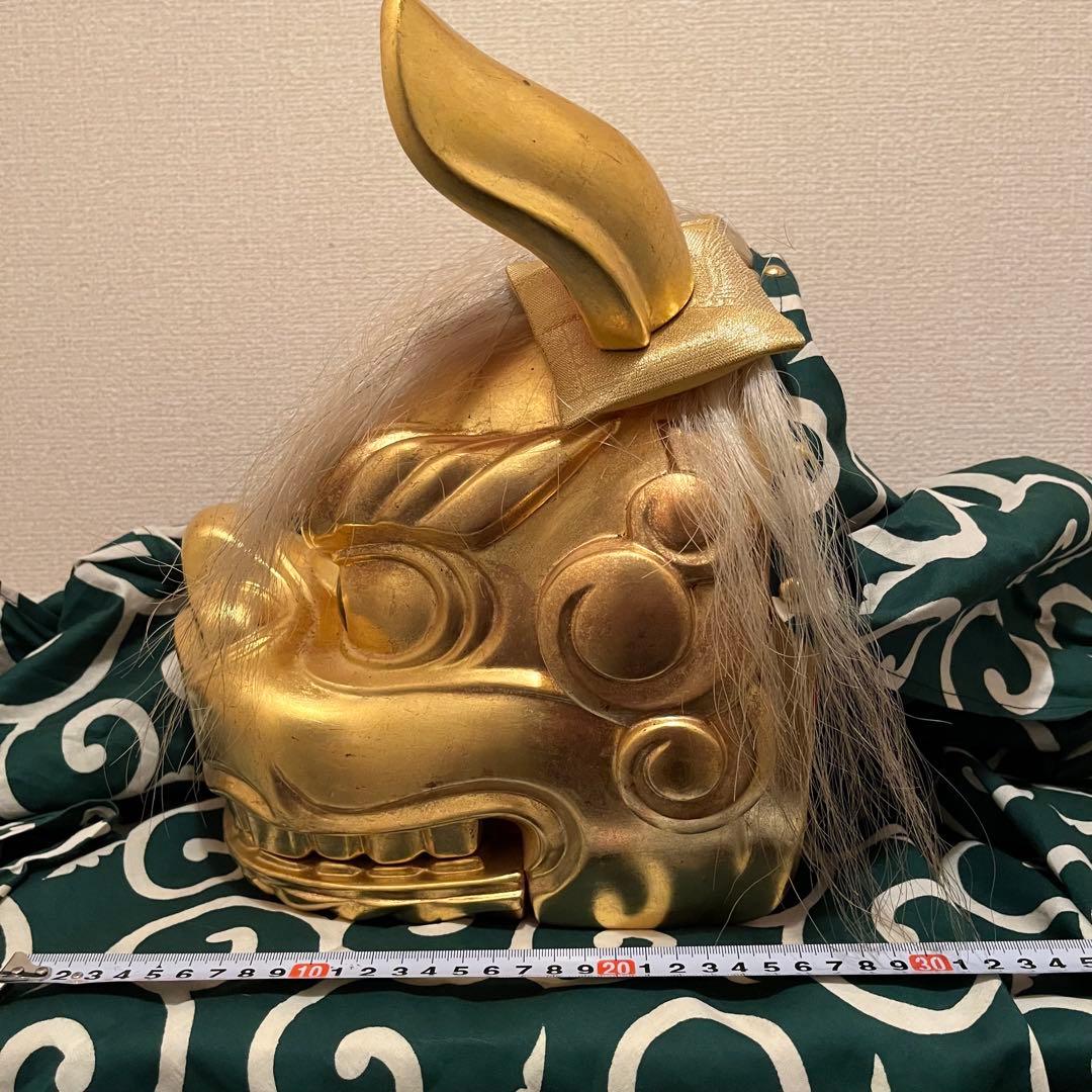 .【希少】　獅子舞　獅子頭　金箔　木彫　魔除け　金彩　古美術　木製 木彫 お祭り
