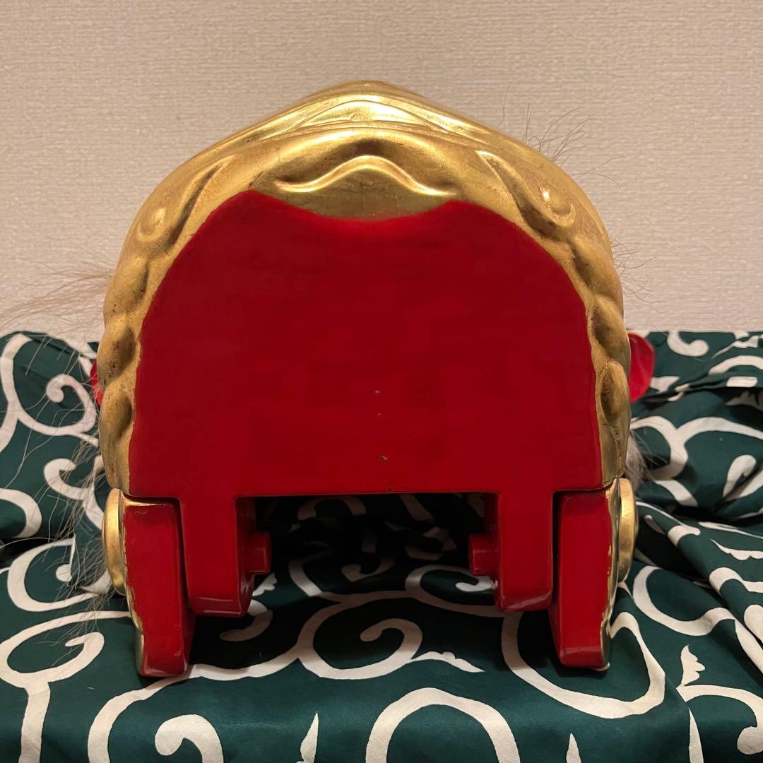 .【希少】　獅子舞　獅子頭　金箔　木彫　魔除け　金彩　古美術　木製 木彫 お祭り