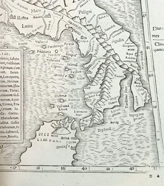 お値下げ　額装品　古地図　1571年　木版画　S.ミュンスター「イタリア全図」