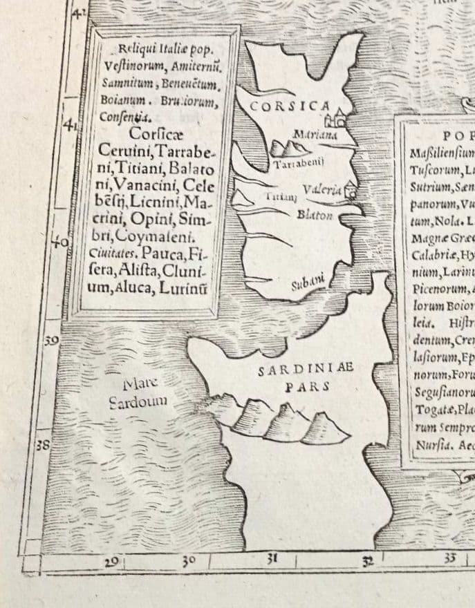 お値下げ　額装品　古地図　1571年　木版画　S.ミュンスター「イタリア全図」