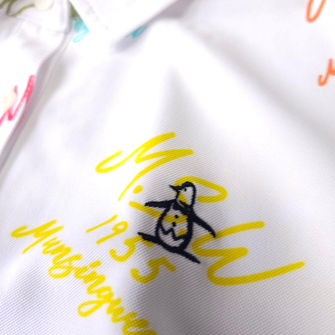 【マンシングウェア】ペンギンロゴ×ロゴ総柄 マルチカラー 半袖ゴルフワンピースL