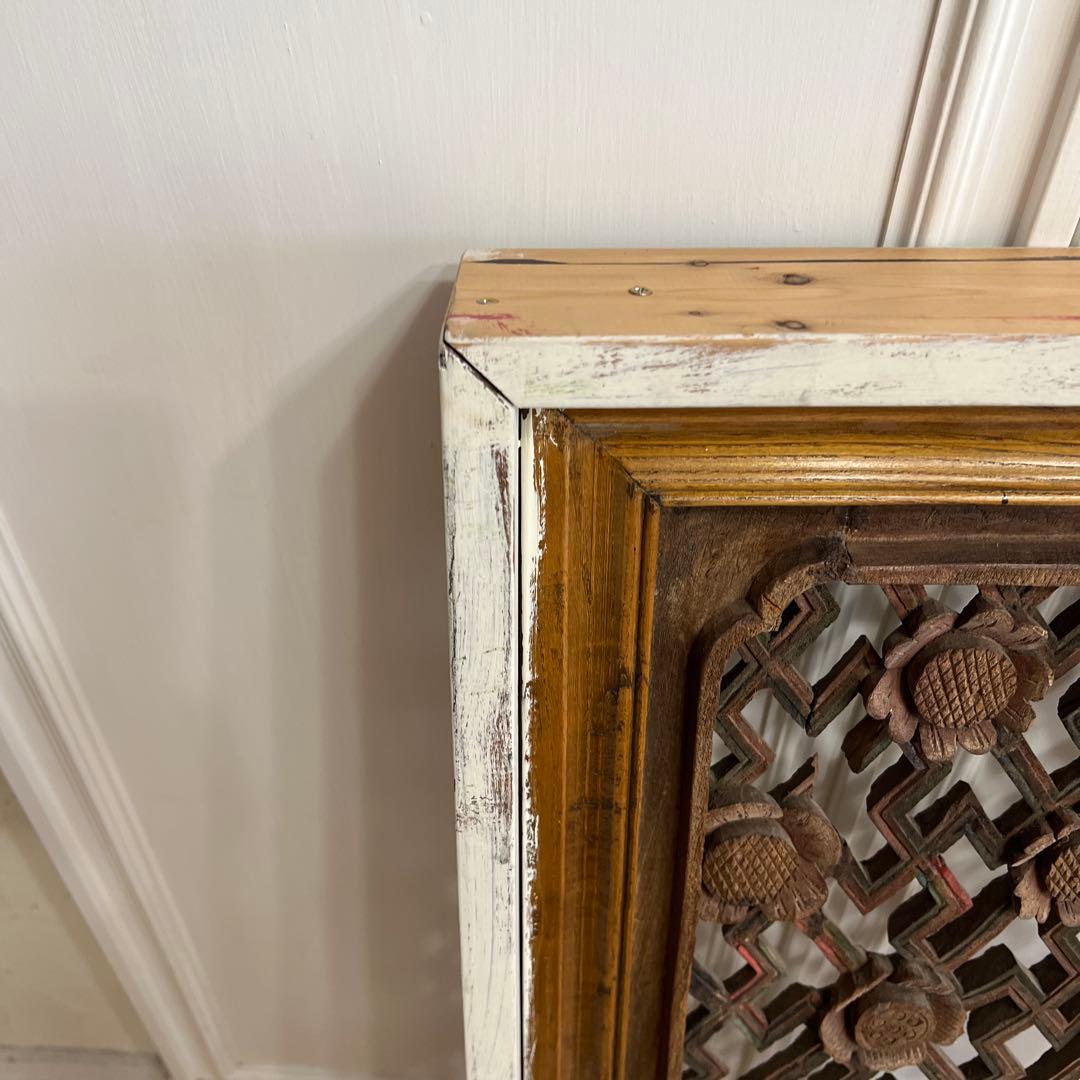 韓国アンティーク＊装飾的な木製パネル 花モチーフ