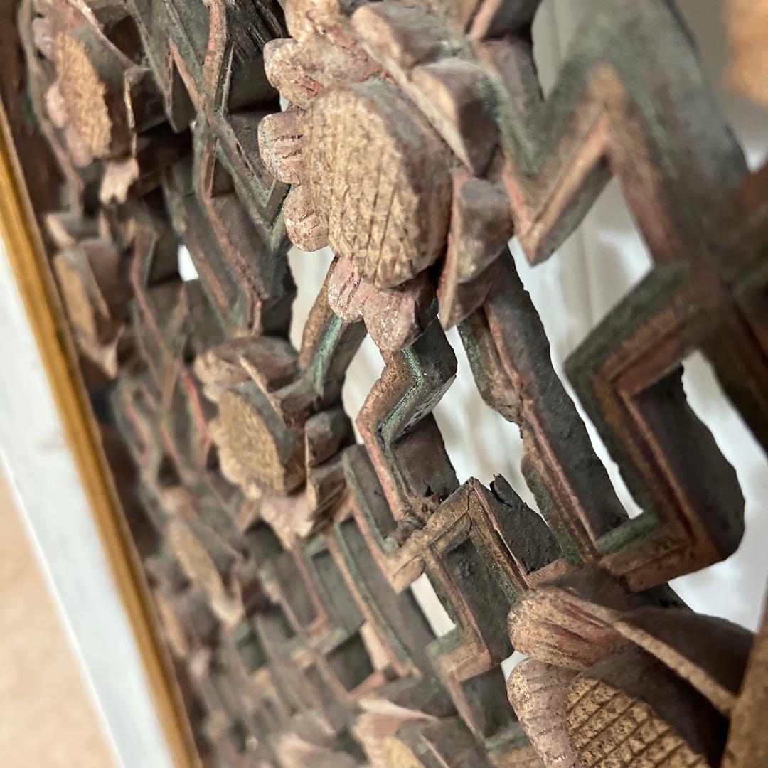 韓国アンティーク＊装飾的な木製パネル 花モチーフ