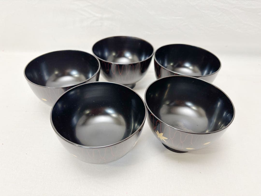 未使用 茶道具 平安堂造 網雲錦 小吸物椀 5客組 木製漆器 宮内庁御用達 共箱