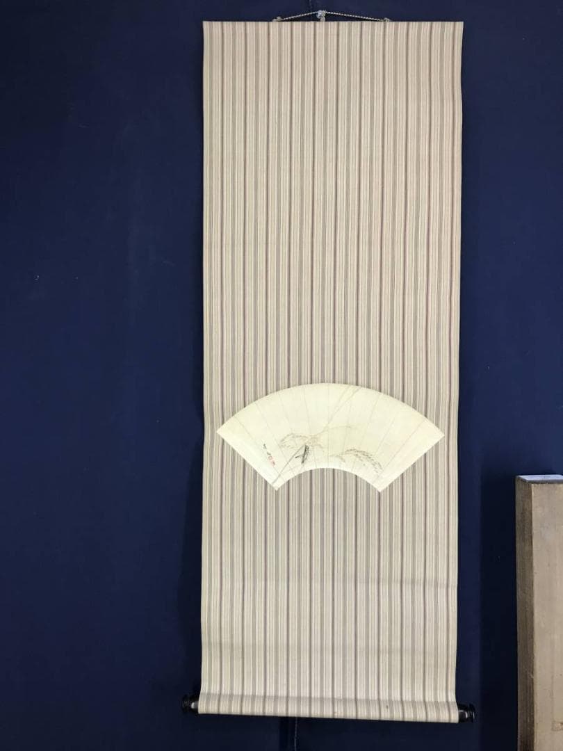 【真作】松村景文/扇面/稲穂バッタ図/秋図/花鳥図/掛軸/名家伝来/AD-284