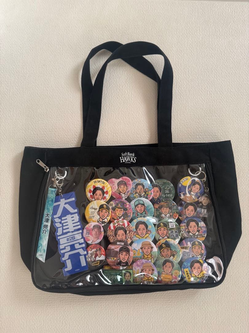 大津亮介 痛バッグ サイン入り 福岡ソフトバンクホークス 缶バッジ 若鷹ガチャ