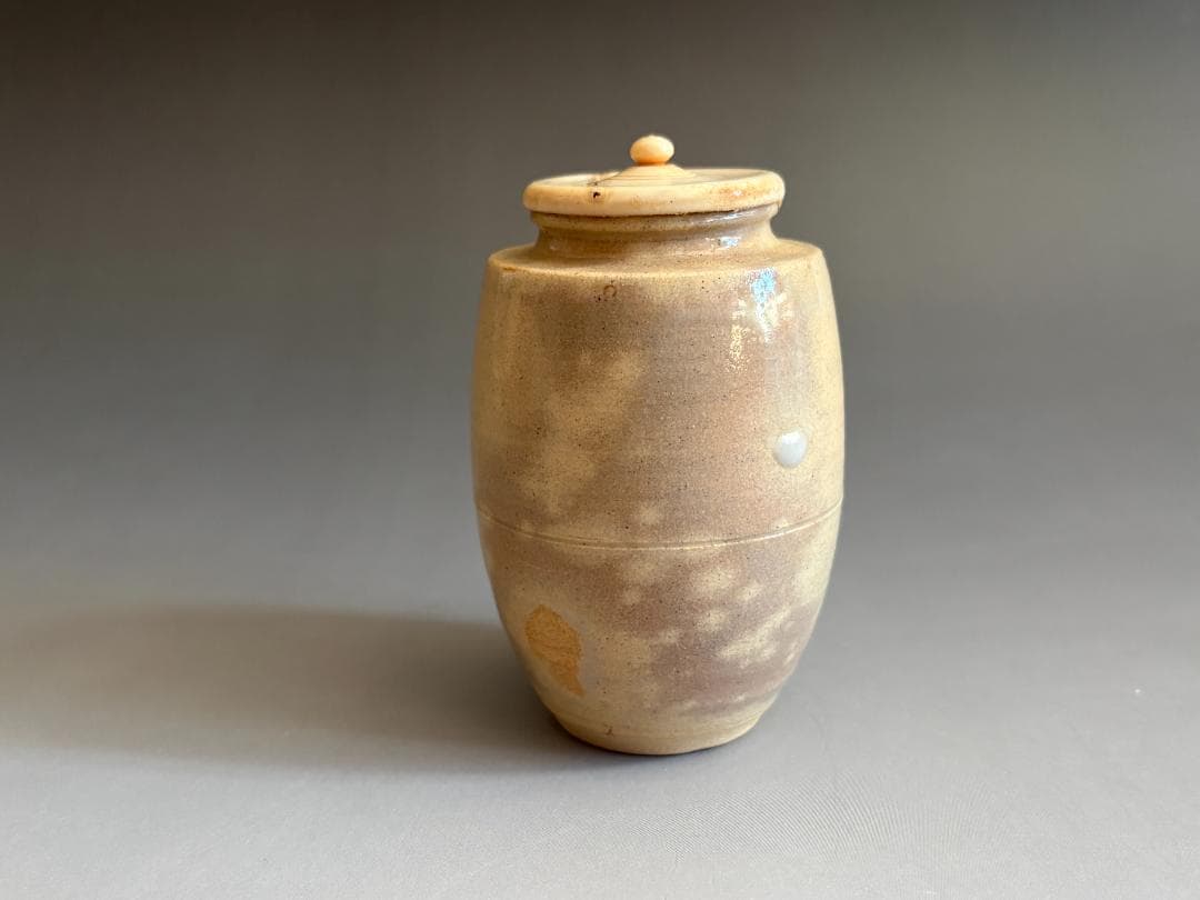 松林豊斎　朝日焼　鹿背肩衝茶入　眼鏡仕服　茶道具