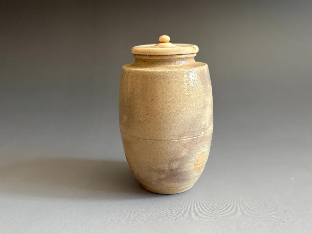 松林豊斎　朝日焼　鹿背肩衝茶入　眼鏡仕服　茶道具