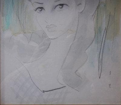 東郷青児　婦人像　水彩画　6号　額装　右下にサイン　東郷青児鑑定委員会証