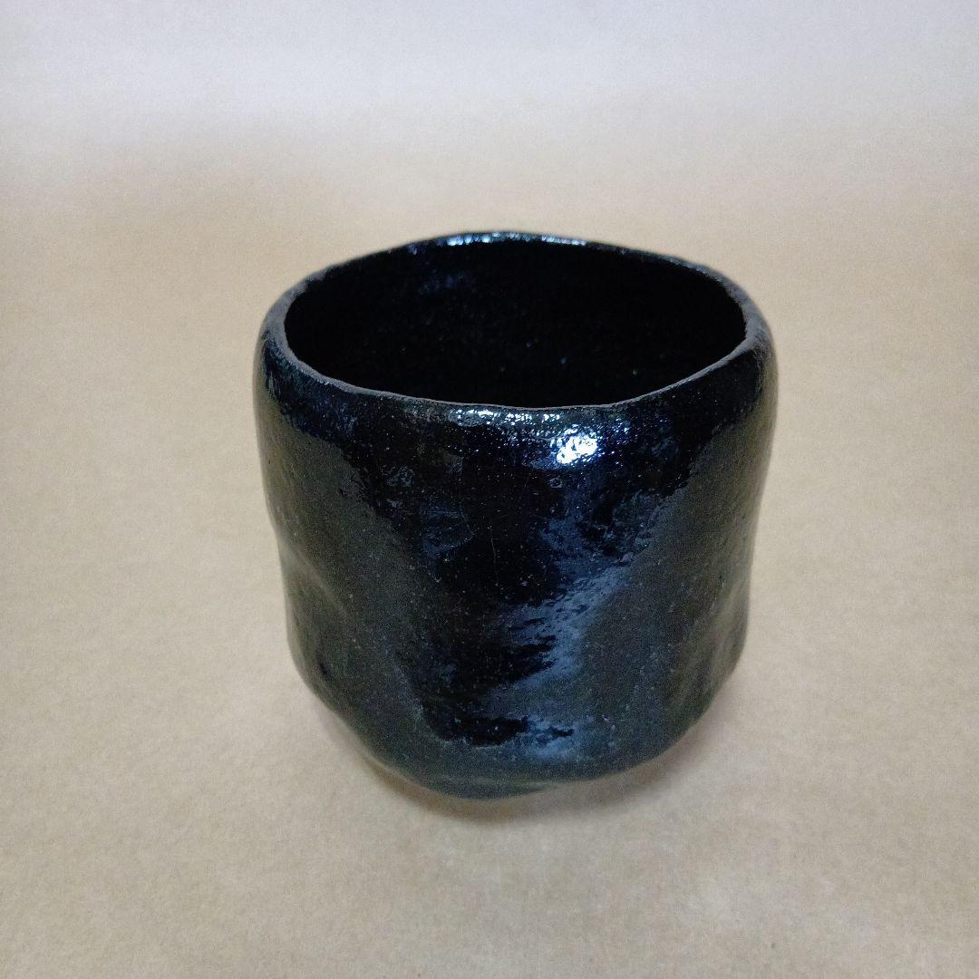 茶道具　黒楽筒茶碗 まく釉