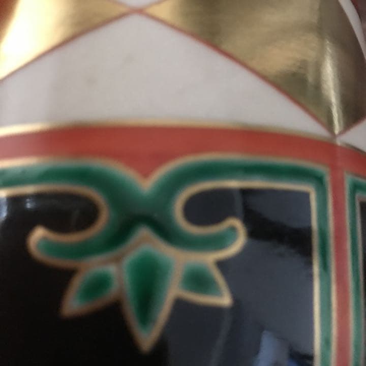 七代高橋道八造 仁清写色絵金彩菱之図茶碗 共箱裏鵬雲斎花押