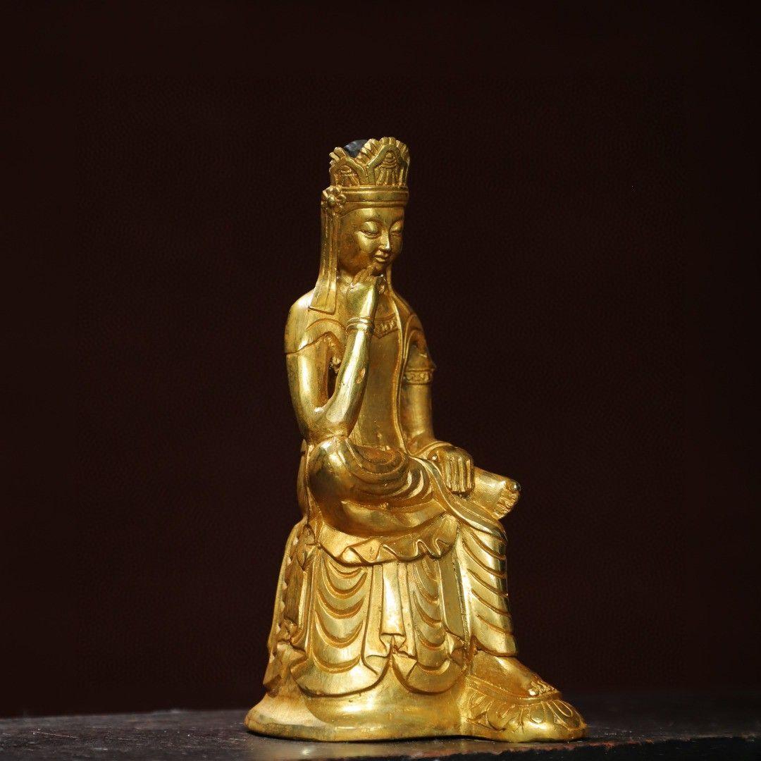 仏教美術 仏像 宝冠自在思惟菩薩像仏堂 家内 供養 銅製 彫刻 置物 開運 風水