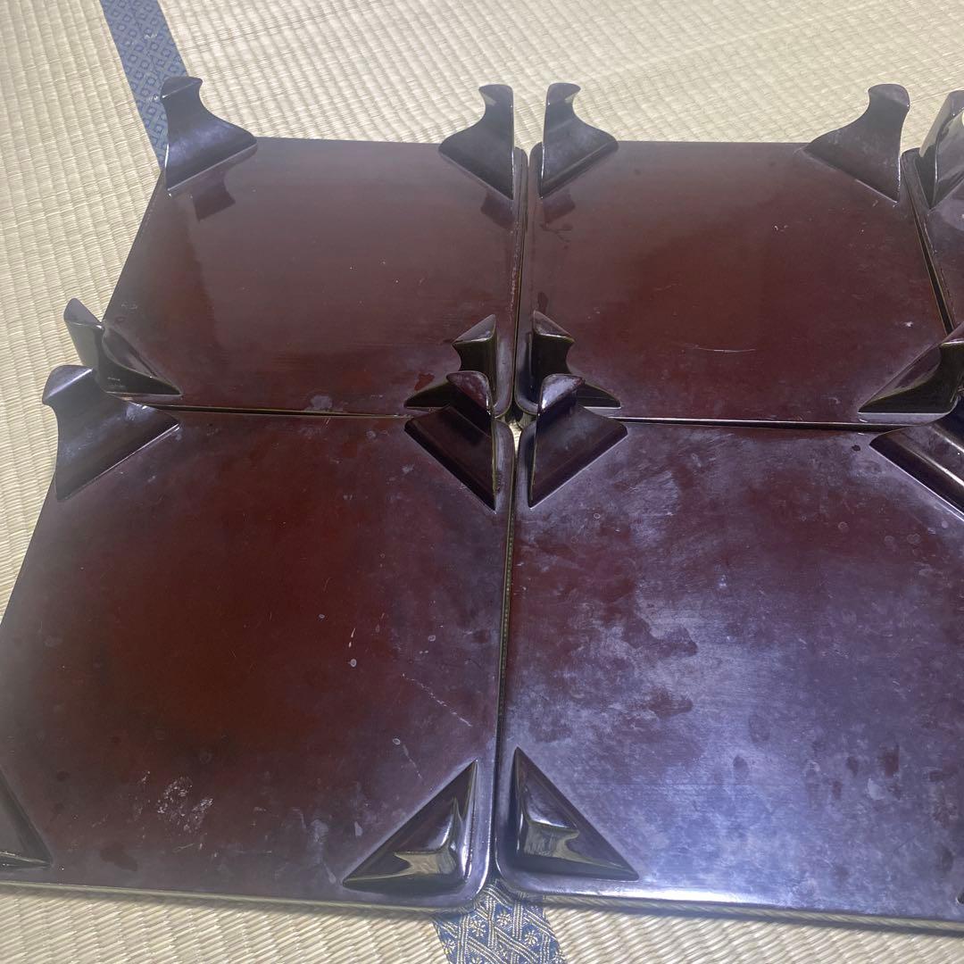 木製脚付お膳　8客　懐石　茶道具　古物　側面ウグイス色　ビンテージ