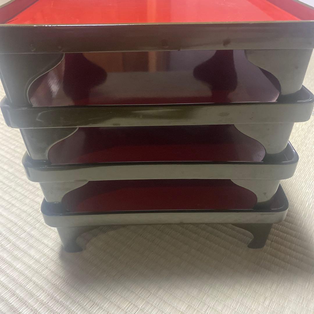 木製脚付お膳　8客　懐石　茶道具　古物　側面ウグイス色　ビンテージ