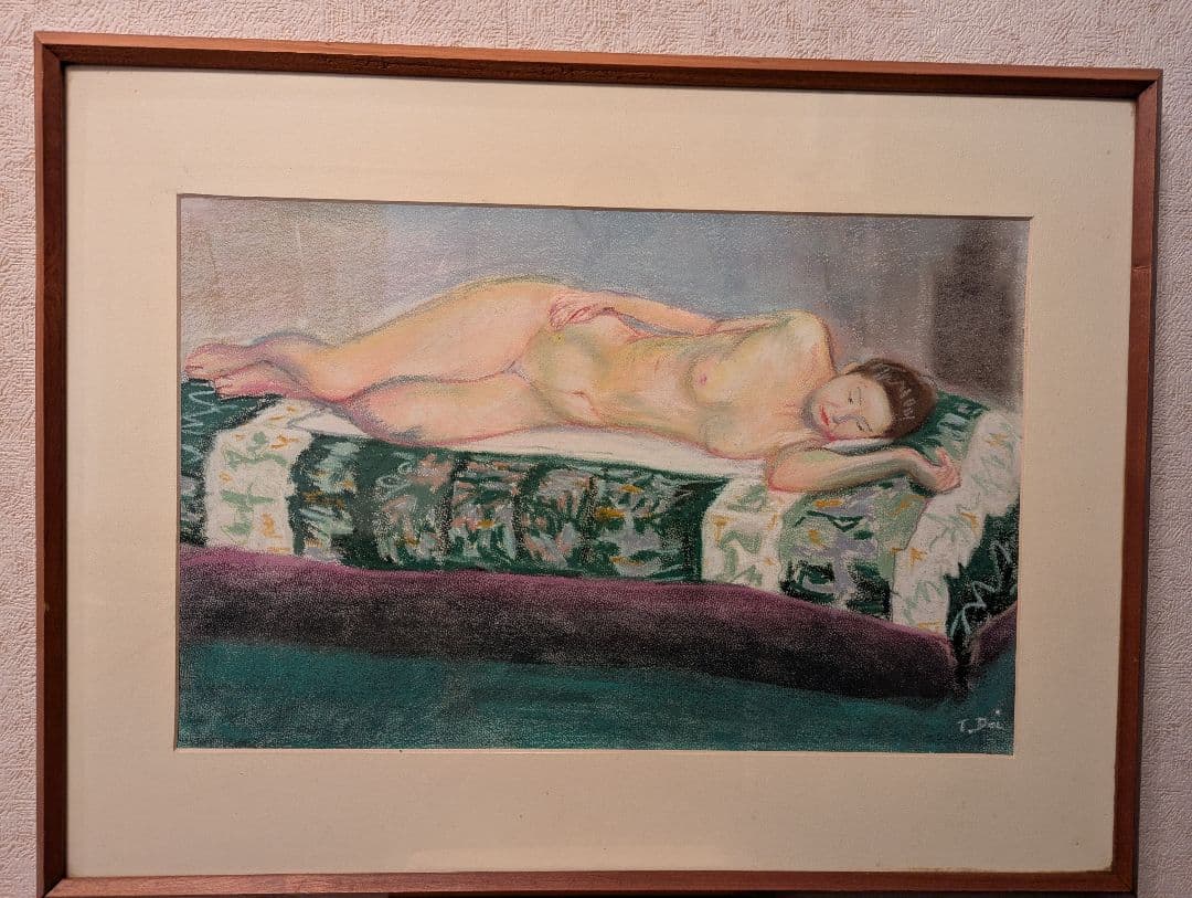 パステル画 木製額ガラス入り くつろぐ