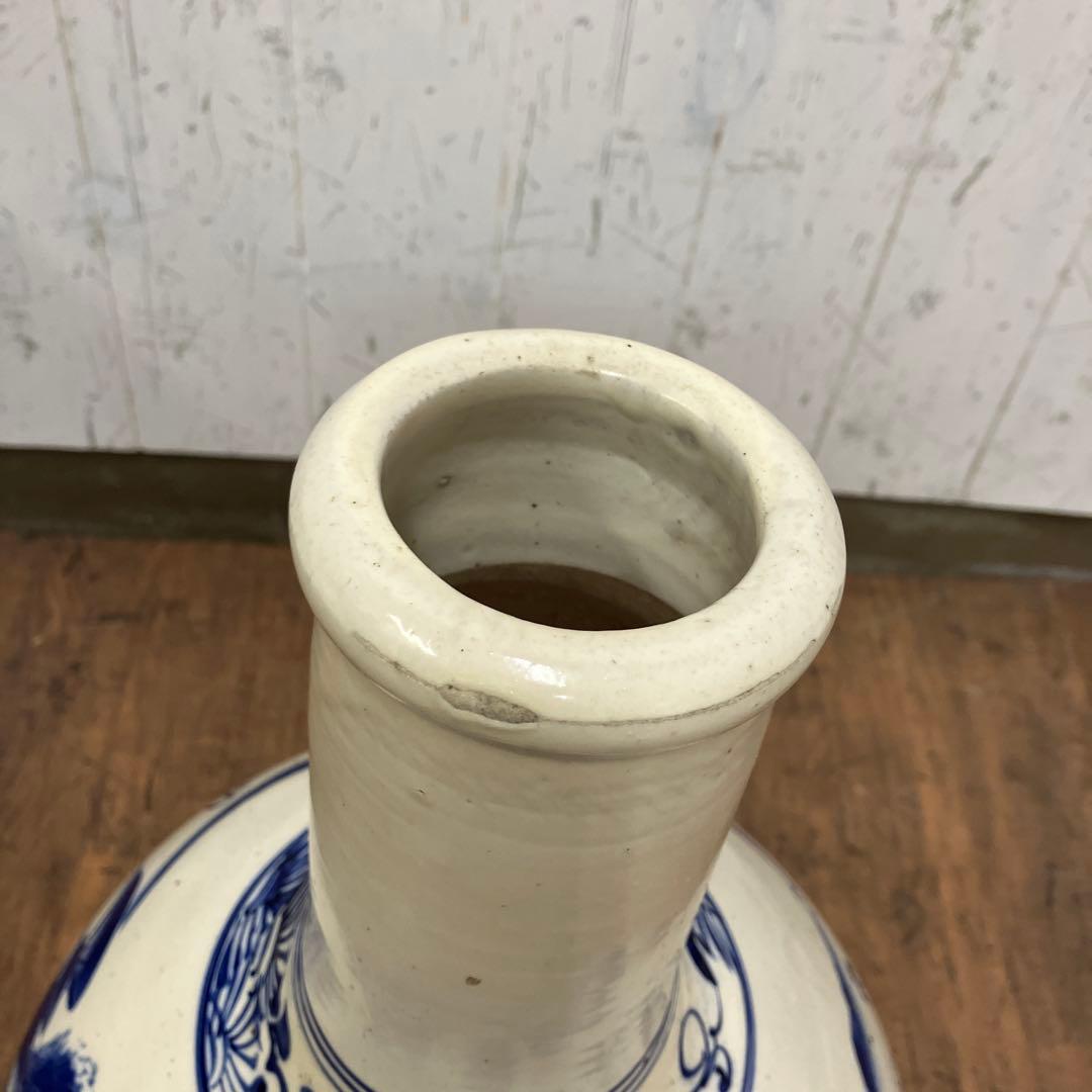 C-5 昭和レトロ 特大 染付 山水画 飾り壺 花瓶 骨董 古美術 インテリア