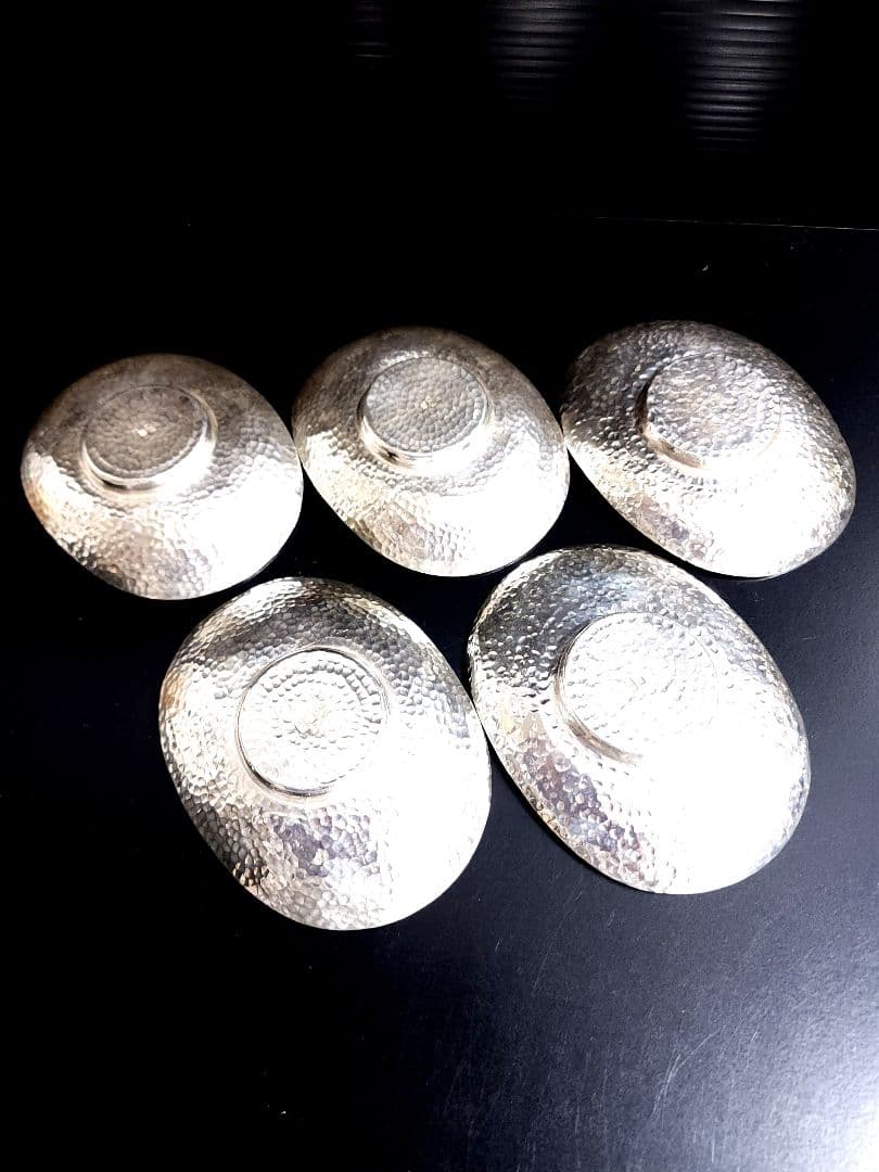 純銀 茶托　鎚目小判形 5客揃　430.18g 煎茶道具