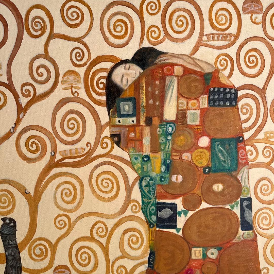 ★秀作★ 手書き油絵 クリムト 生命の木 肉筆絵画 インテリア 油彩画