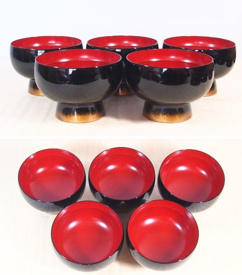 【高級・未使用】輪島塗 大向高洲堂 竹林祐行 縁梨地 煮物椀 5客 雑煮椀/大椀