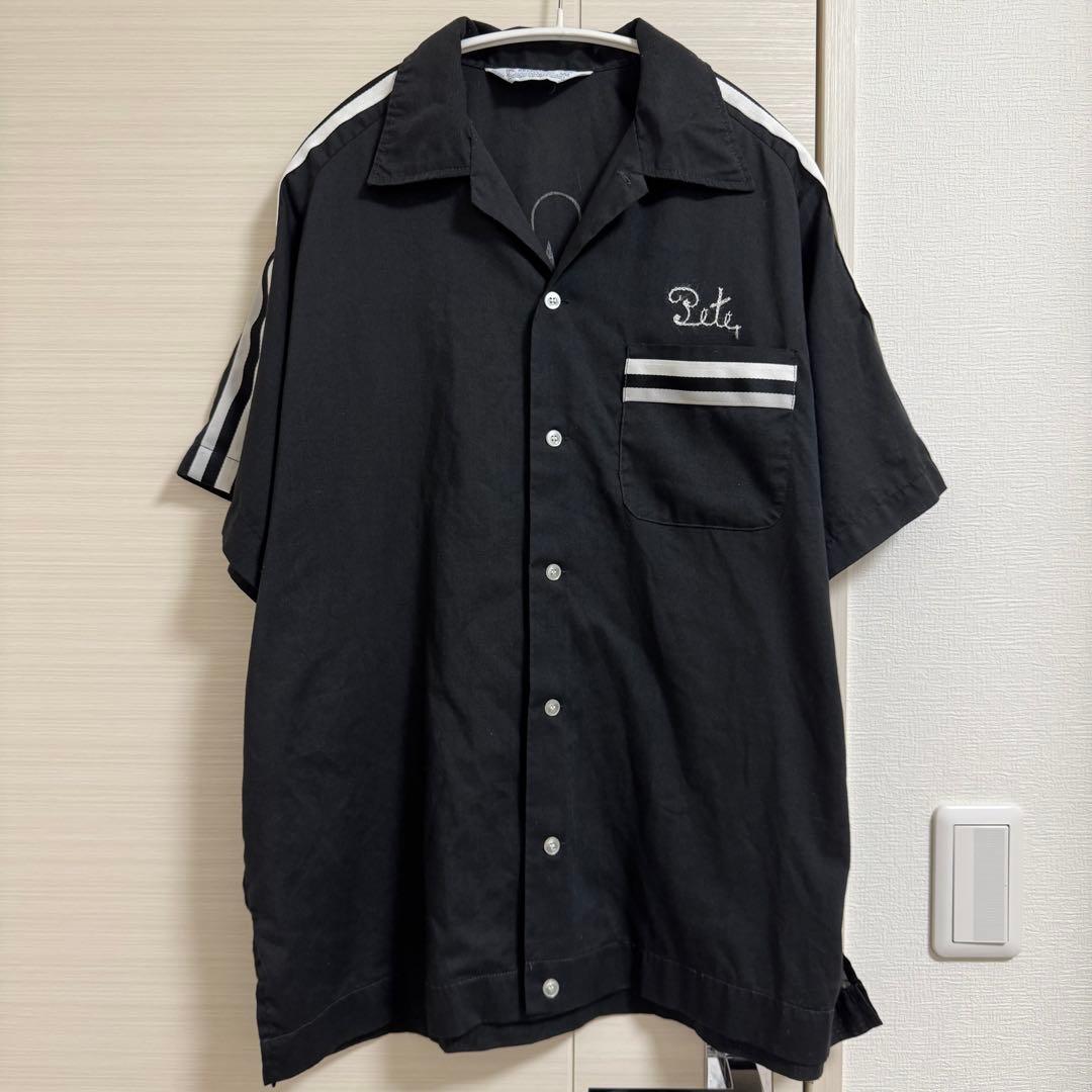 Hilton 70sボウリングシャツ ブラック ヴィンテージシャツ　黒　Lサイズ