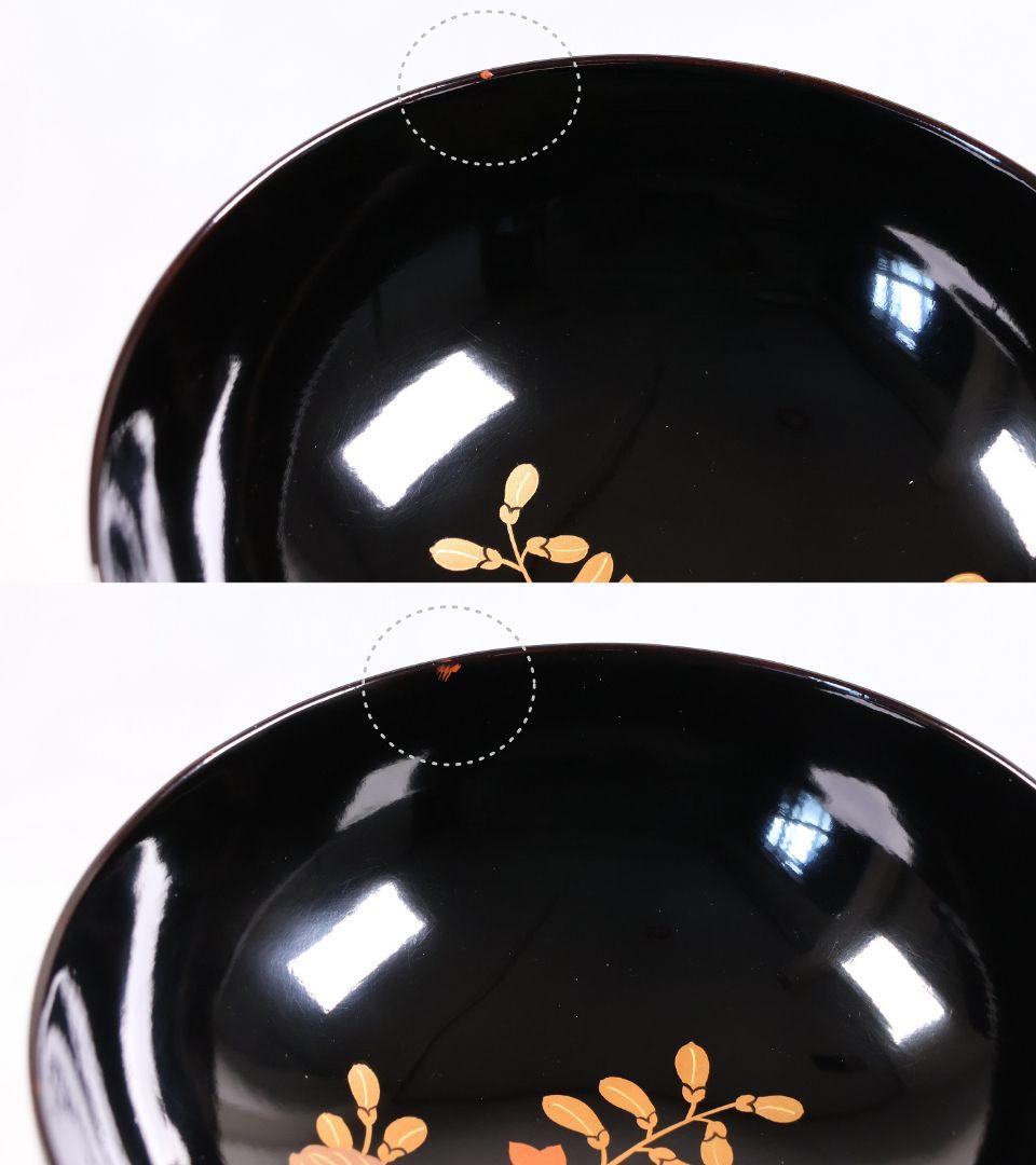 【CM401】天然木漆塗 菊桐鳳凰金蒔絵 黒塗 吸物椀 三客 昭和期 木製漆器