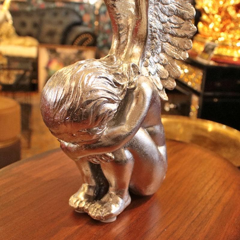 天使のオブジェ シルバーカラー 樹脂製 高さ41cm 銀 143-138