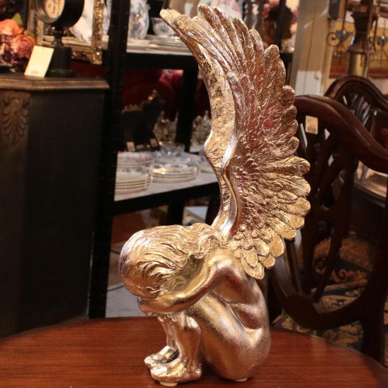 天使のオブジェ シルバーカラー 樹脂製 高さ41cm 銀 143-138