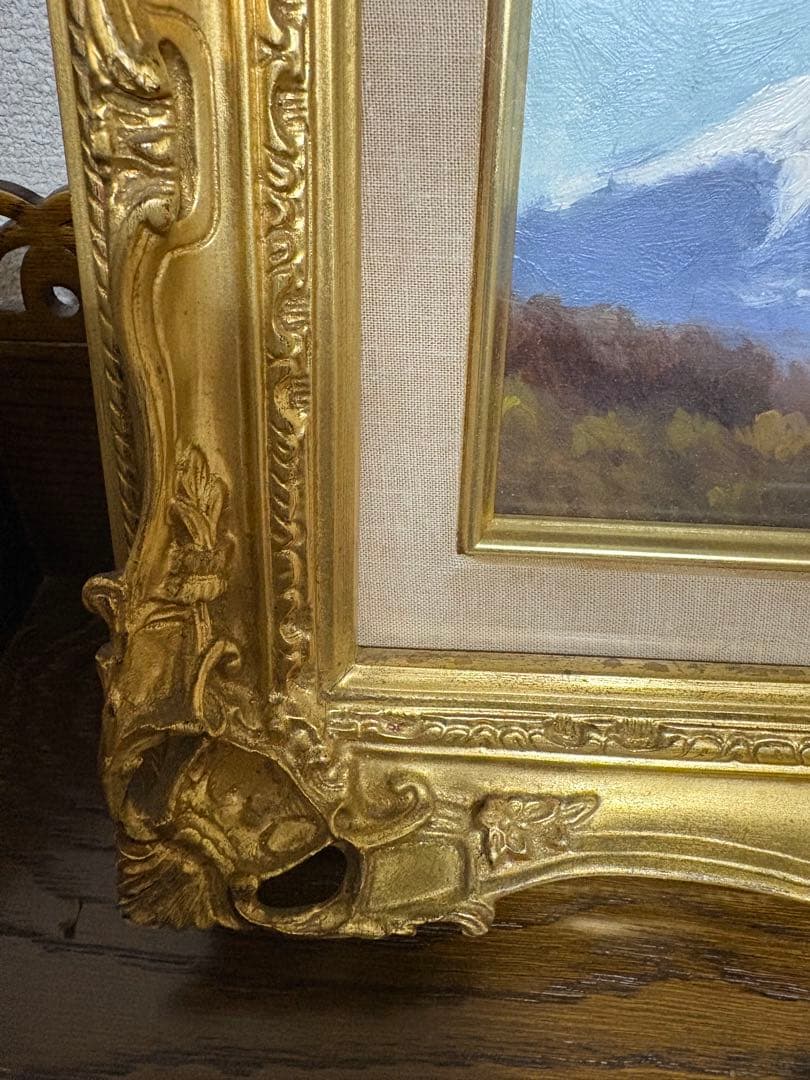 小渓住久　油彩画「富士快晴 忍野にて」真作　額付き