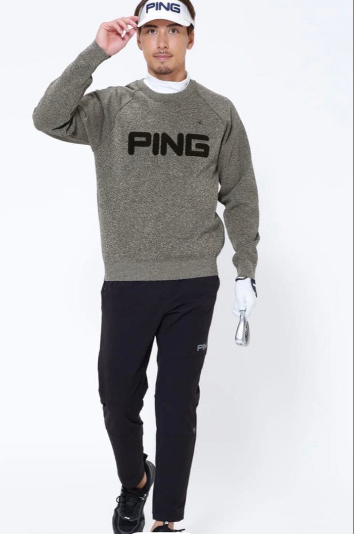 新品タグ付き　PING ピン　ロゴパイルジャガードクルーネックニット Ｌ　グレー