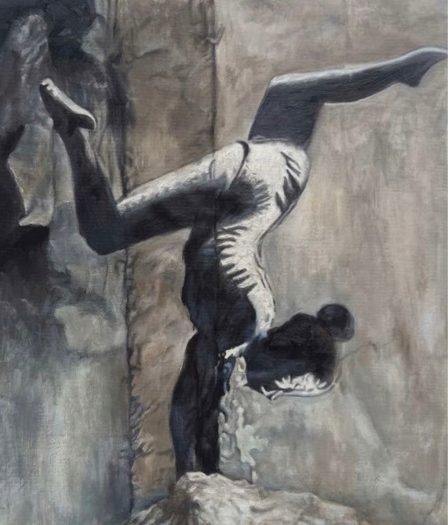 肉筆☆油絵☆F20号『逆立する体操選手』Banksy/模写