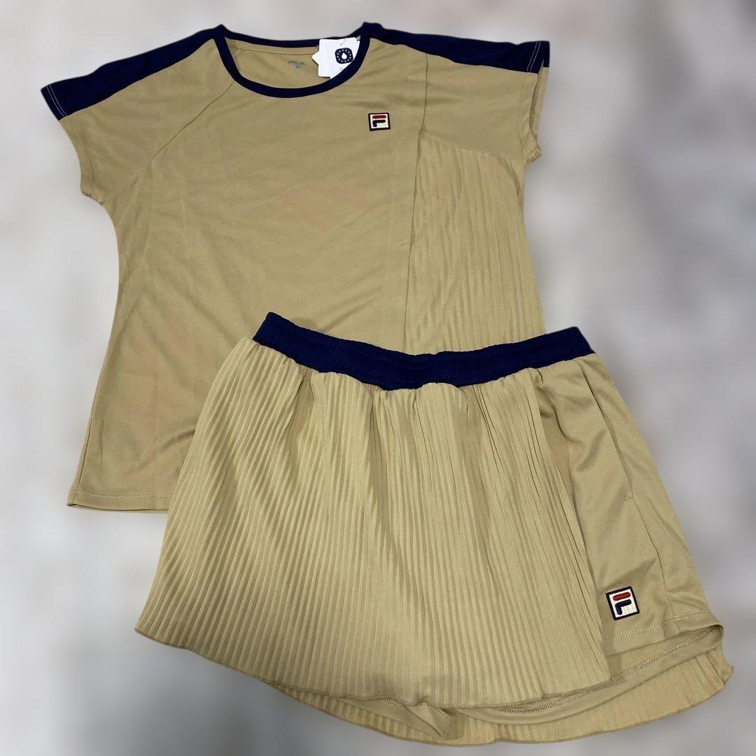 FILA プリーツスカートセットアップ ベージュ/ネイビー　Lサイズ