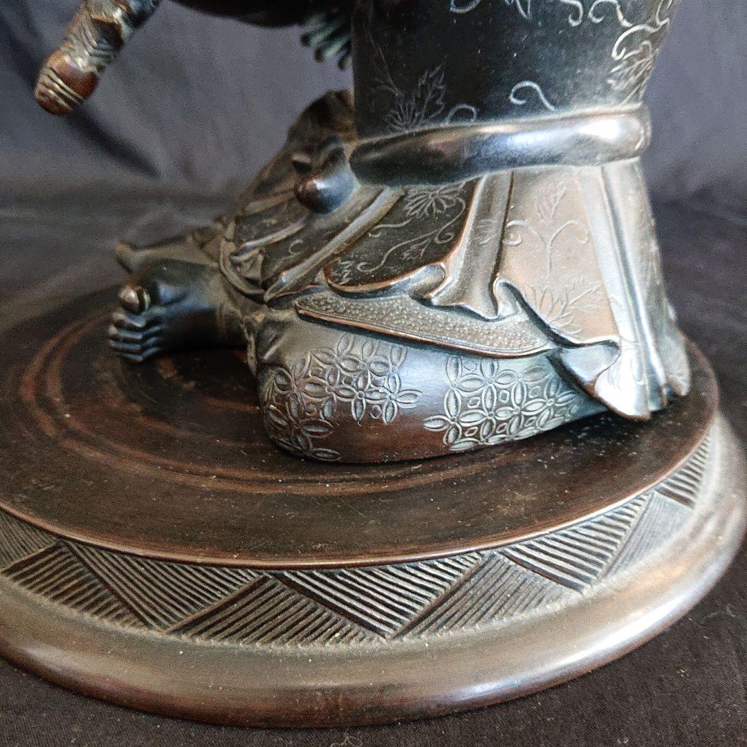 銅器武者大釣鐘置物 骨董 アンティーク コレクション インテリア 在銘アリ