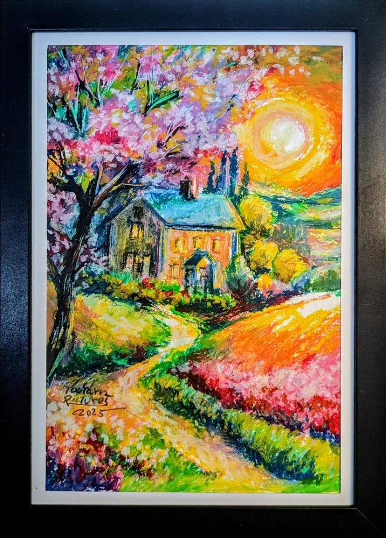 【真作1点物】「穏和な1日の終りに」■東京藝大卒画家■松崎祐哉■クレヨン肉筆画