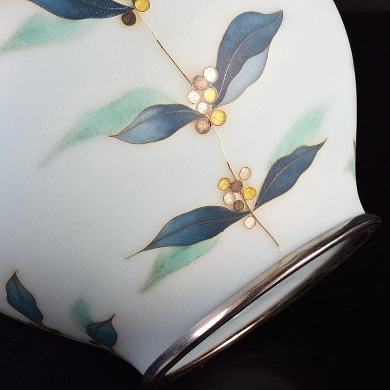 七宝焼　田村七宝工芸　田村幸夫作　草文　花瓶　台付　共箱　M　R7764B