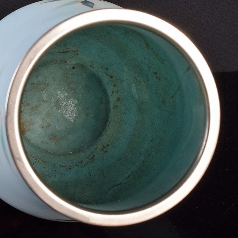 七宝焼　田村七宝工芸　田村幸夫作　草文　花瓶　台付　共箱　M　R7764B